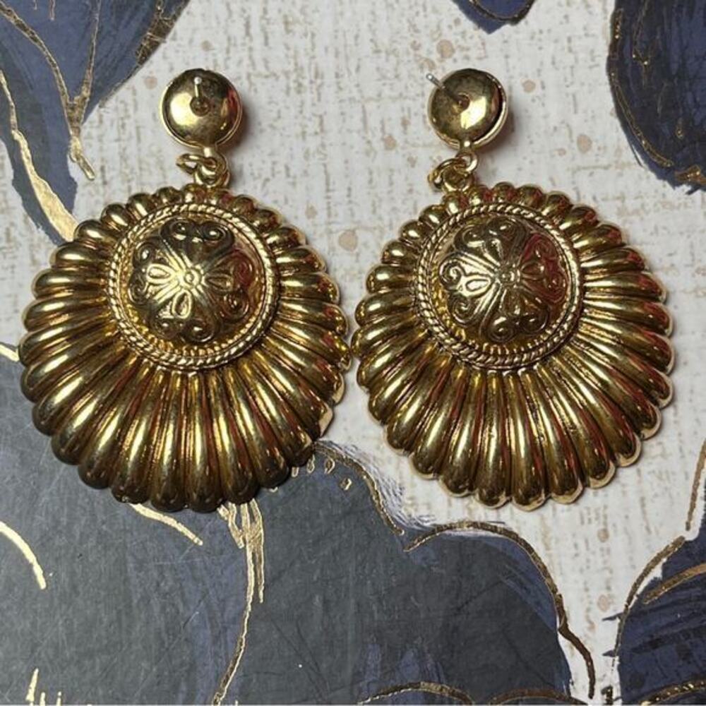 Vintage 1980s Oversized Large Regal Gold Statement Earrings D2